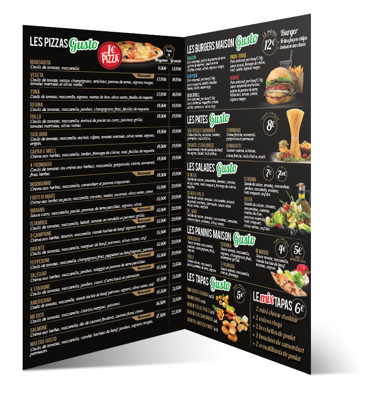 site internet DMSL Caraïbes carte restaurant Gusto Pizza