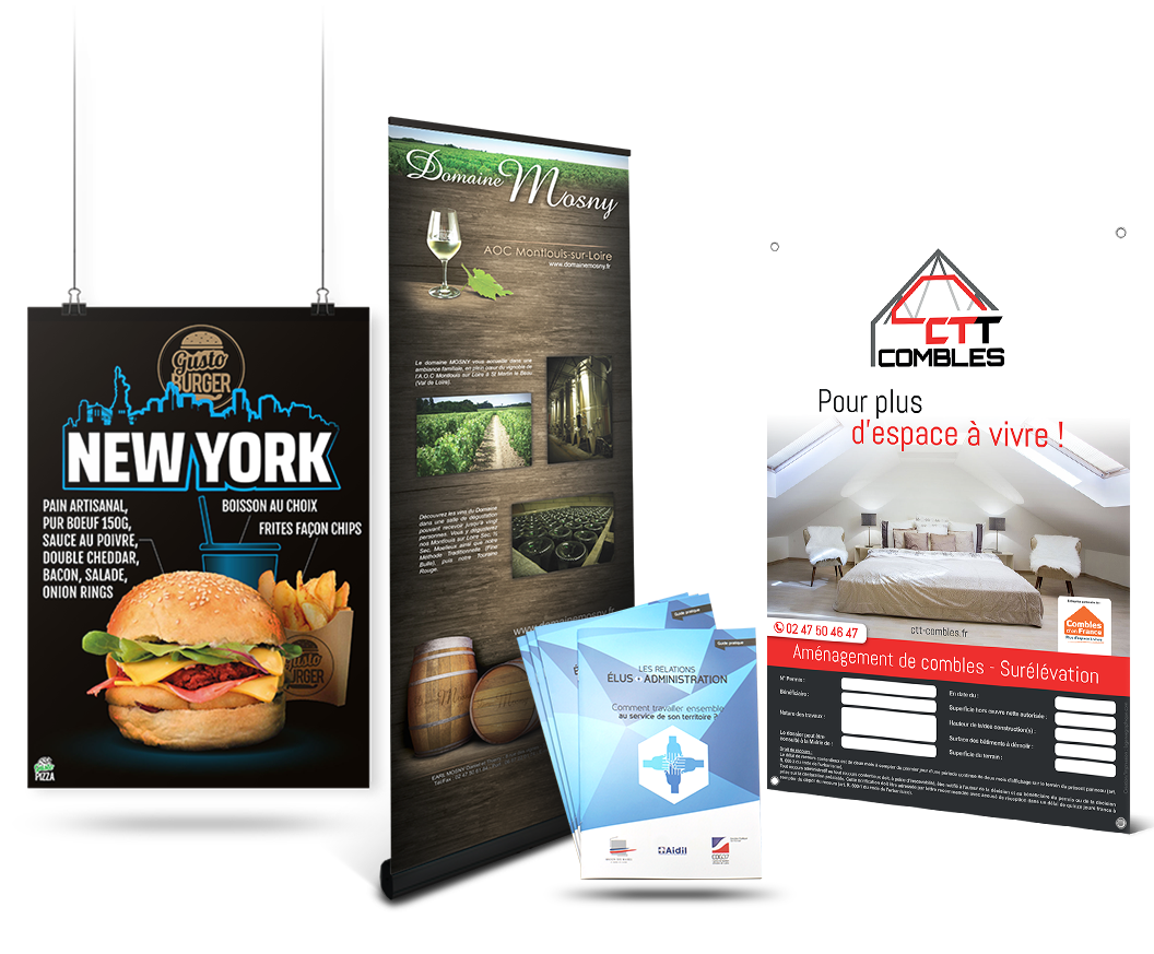 flyers, plaquettes, roll-up, cartes de visite Print - plaquette commerciale - affiche - panneaux publicitaires - Lagencegraphique